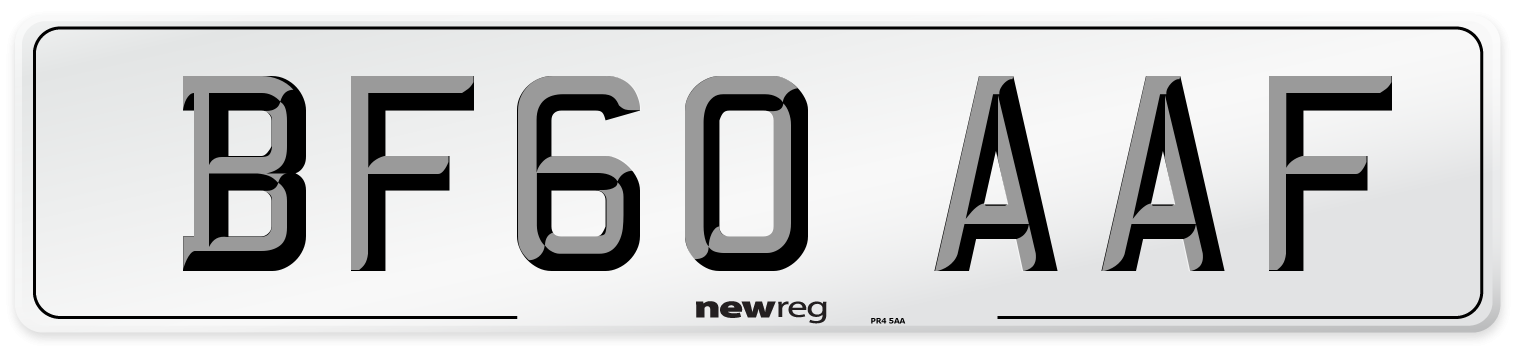 BF60 AAF Number Plate from New Reg